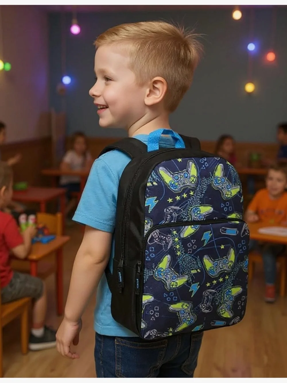 Gaming Controller Print Backpack - Black Blue Green